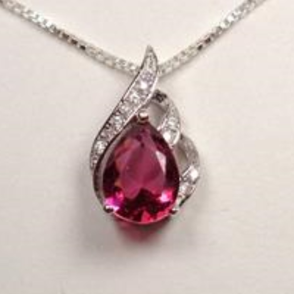 STERLING SILVER VIOLET WHITE STONES FLAME NECKLACE